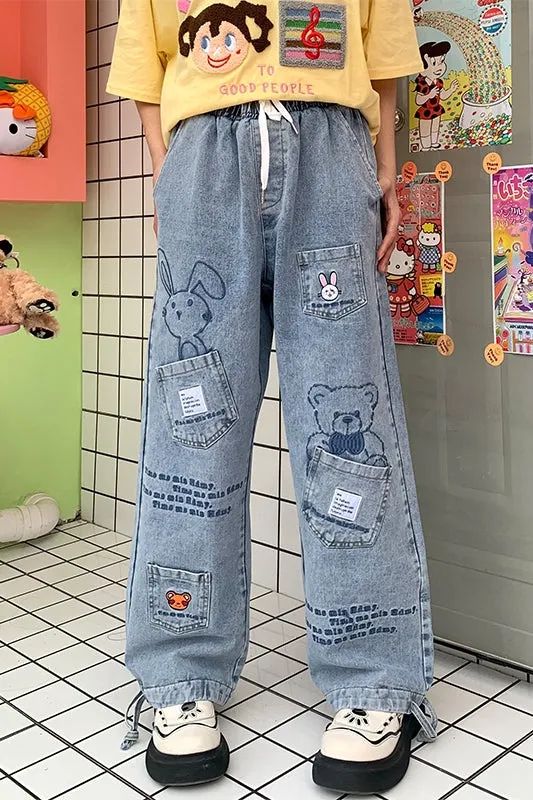 ins Style Niche Design Cartoon Bunny Jeans Pants
