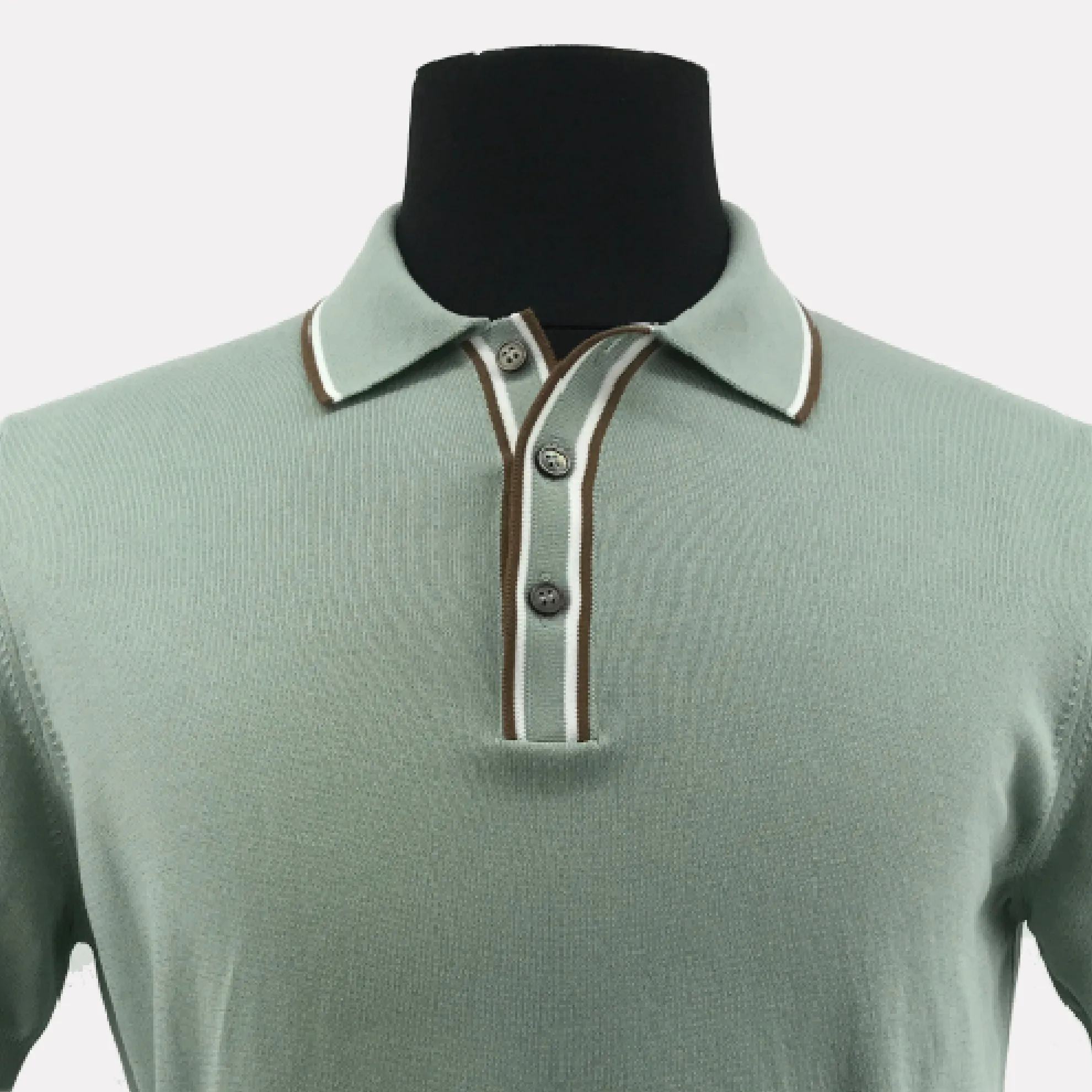 Italian Made Cotton Polo With Tipping / Sage