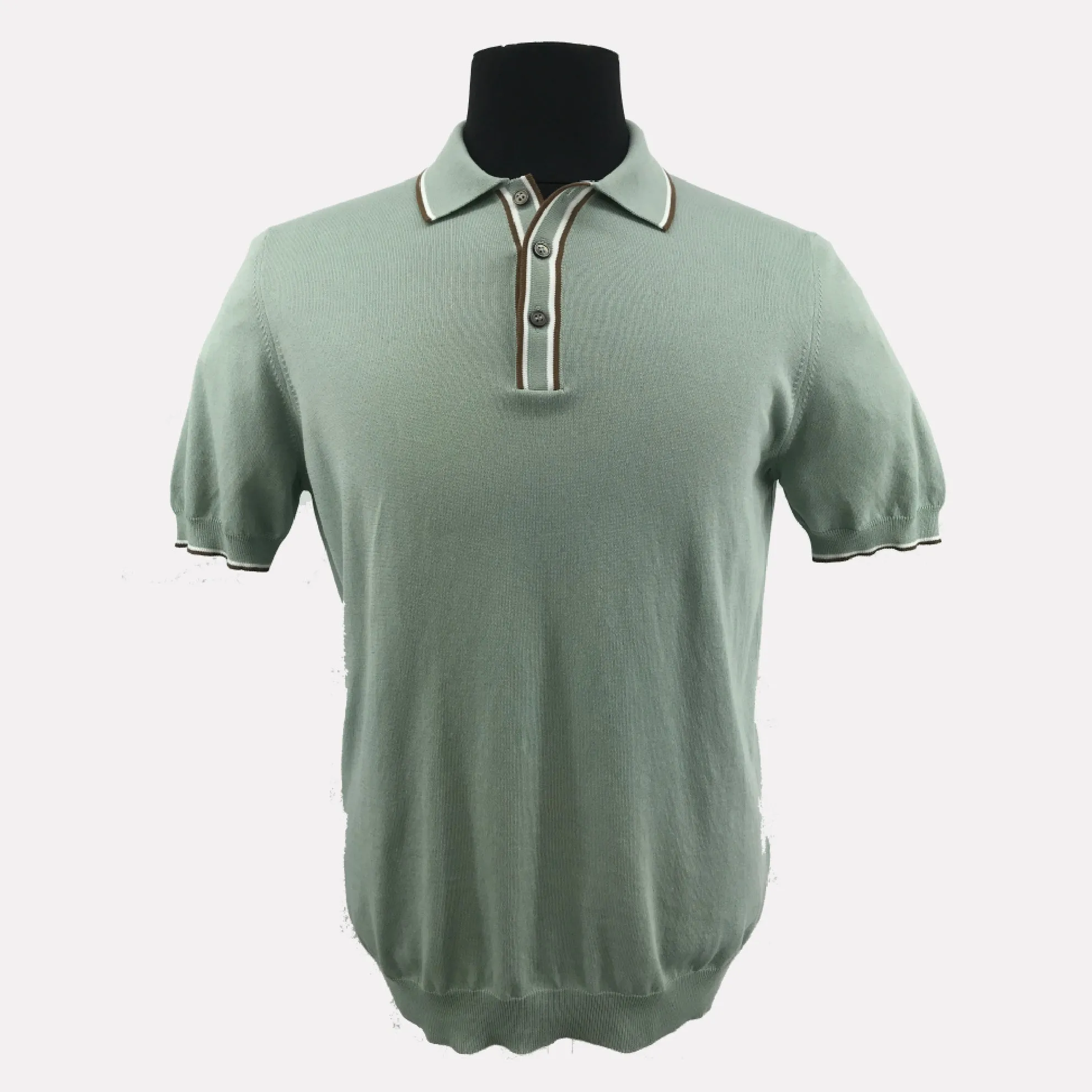 Italian Made Cotton Polo With Tipping / Sage