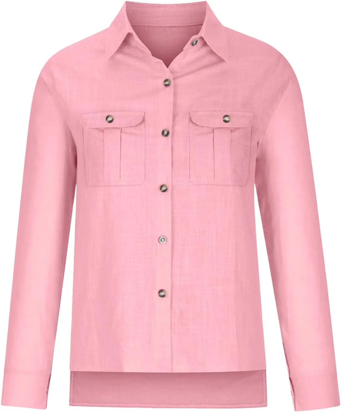 Linen Shirts for Women Summer Front Double Pockets Tops Tunic Linen Fabric Soft Breathable Blouses Fashion T Shirt