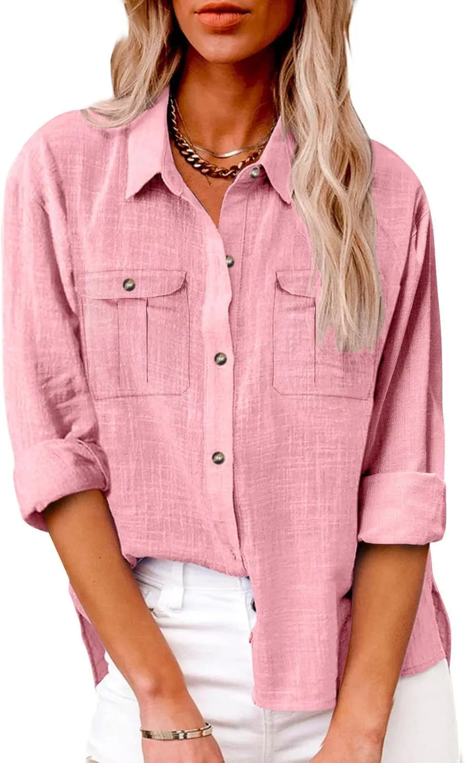 Linen Shirts for Women Summer Front Double Pockets Tops Tunic Linen Fabric Soft Breathable Blouses Fashion T Shirt