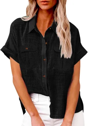 Linen Shirts for Women Summer Front Double Pockets Tops Tunic Linen Fabric Soft Breathable Blouses Fashion T Shirt