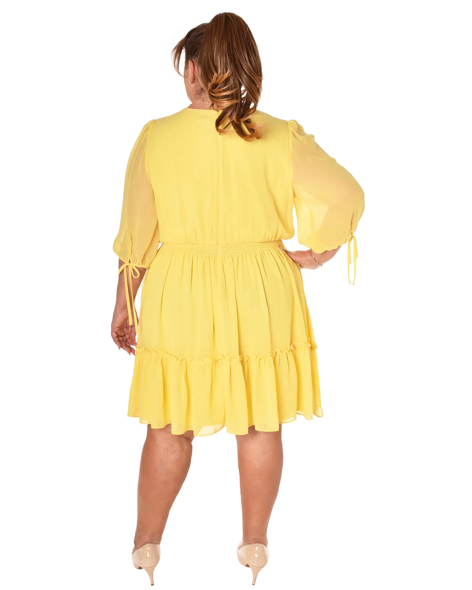 Lisa Three Quarter Sleeve Peasant Dress | Yellow