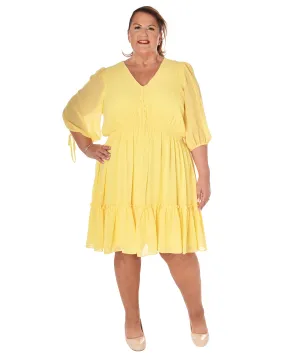 Lisa Three Quarter Sleeve Peasant Dress | Yellow