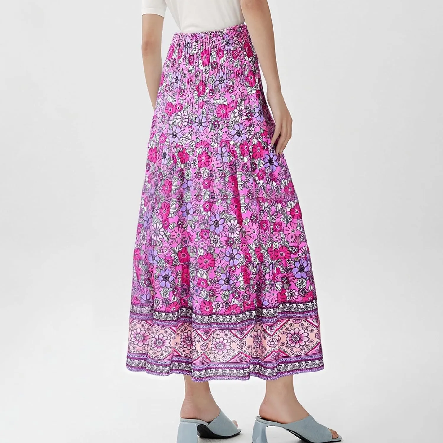 Maxi Boho Floral Skirts for Women 2025 Trendy Summer High Elastic Waist A Line Skorts Long Flowy Skirts