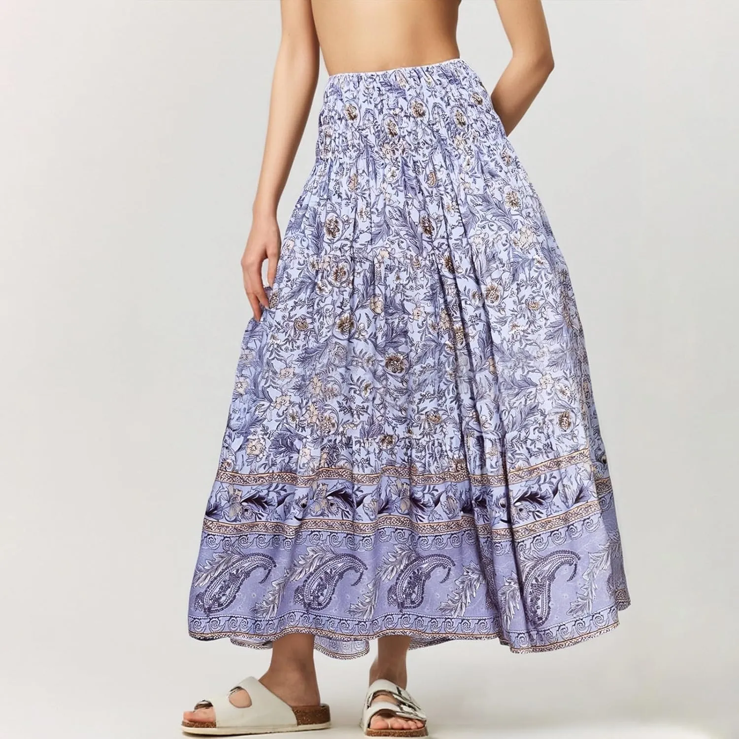 Maxi Boho Floral Skirts for Women 2025 Trendy Summer High Elastic Waist Long Flowy Skirts A Line Skorts