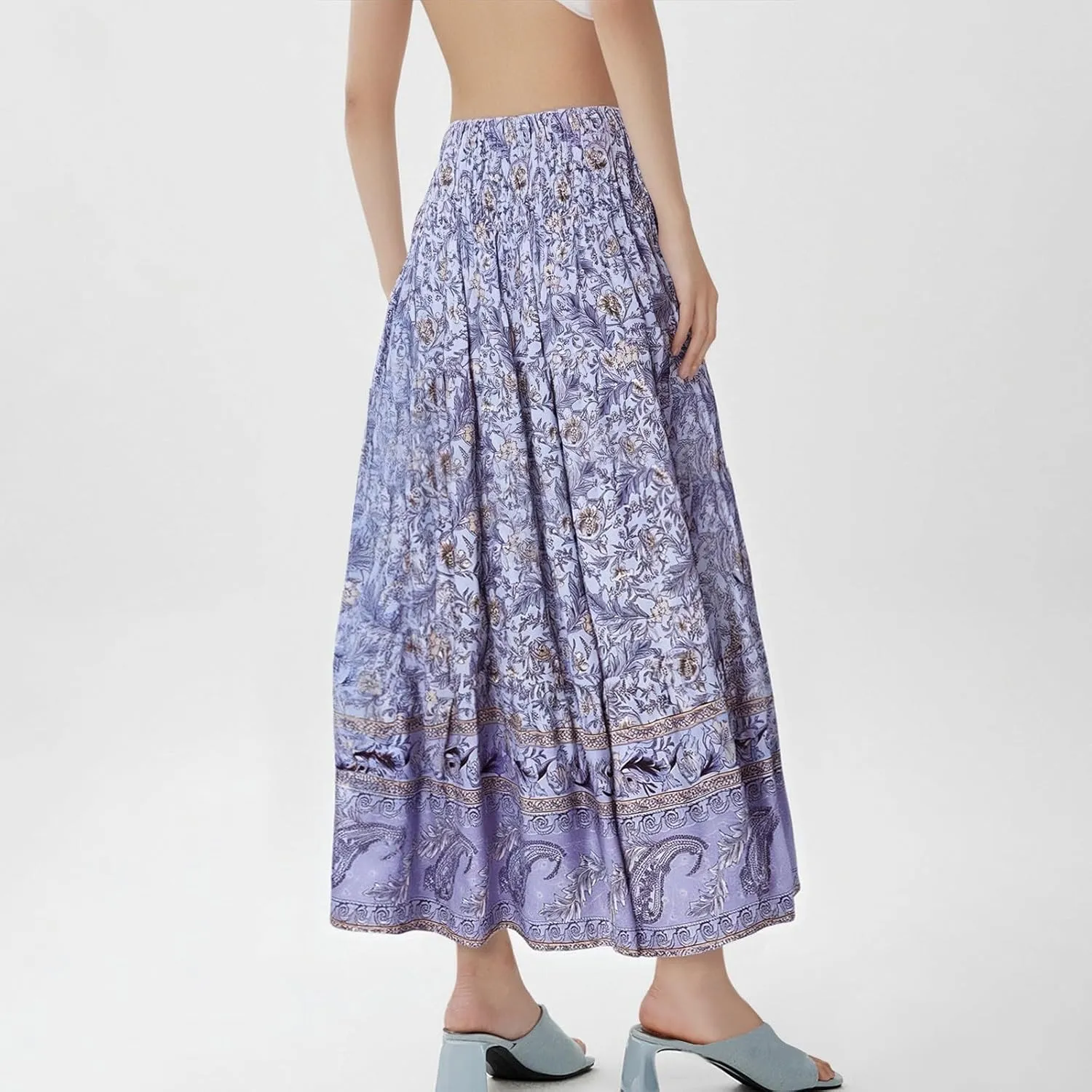 Maxi Boho Floral Skirts for Women 2025 Trendy Summer High Elastic Waist Long Flowy Skirts A Line Skorts