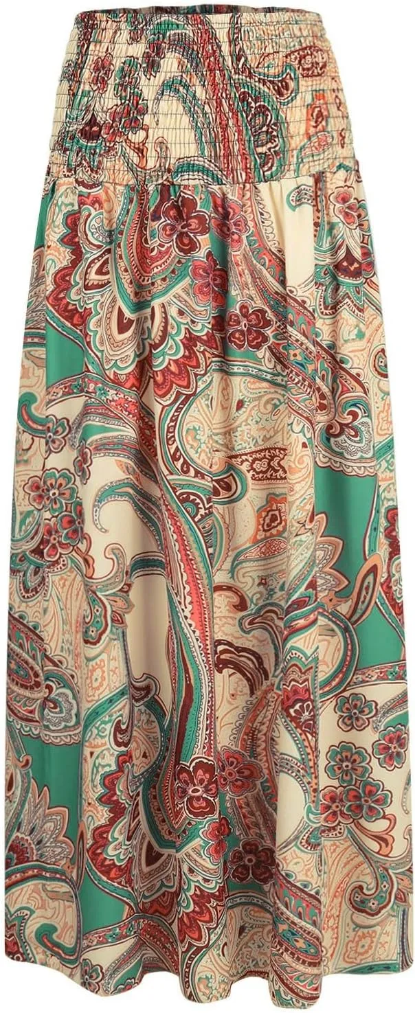 Maxi Skirts for Women 2025 Vintage Printed High Waist Flowy Hem Trendy Skirts Relaxed Beach Vacation Skirt
