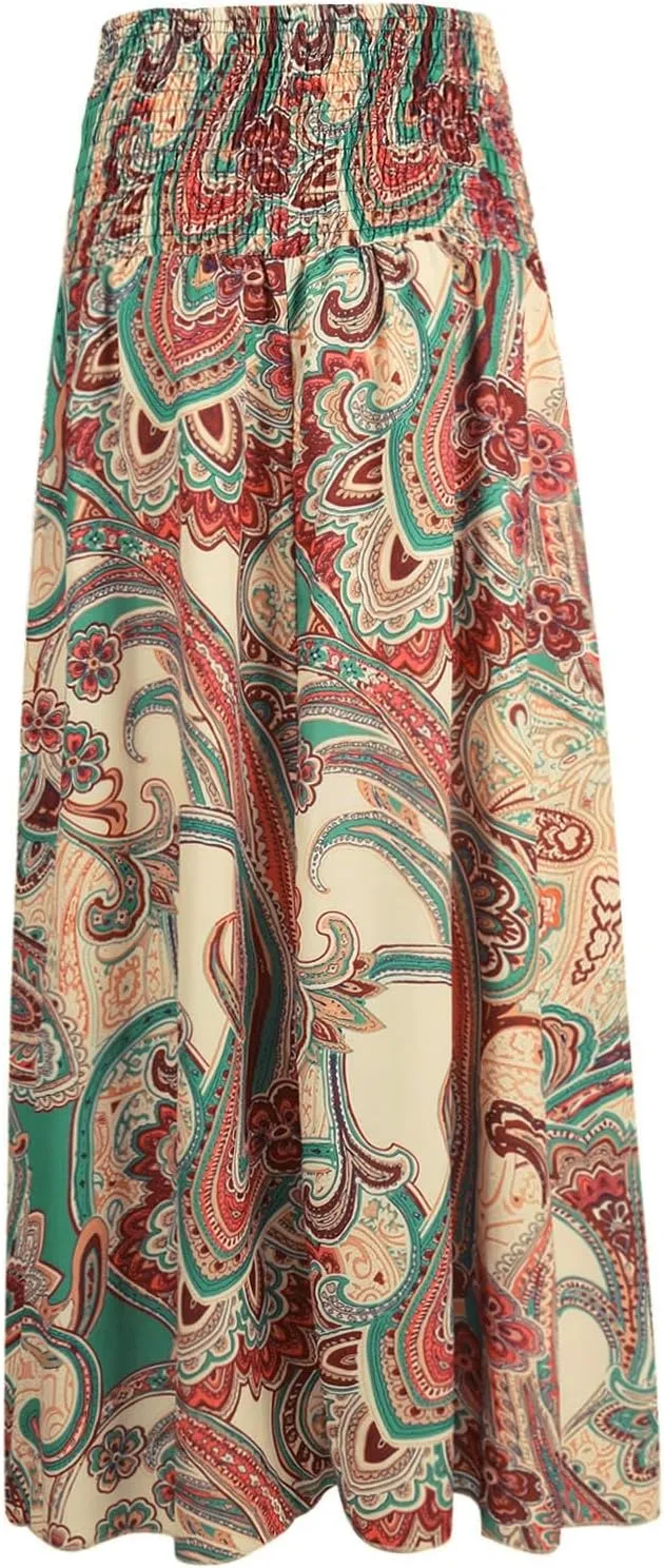 Maxi Skirts for Women 2025 Vintage Printed High Waist Flowy Hem Trendy Skirts Relaxed Beach Vacation Skirt