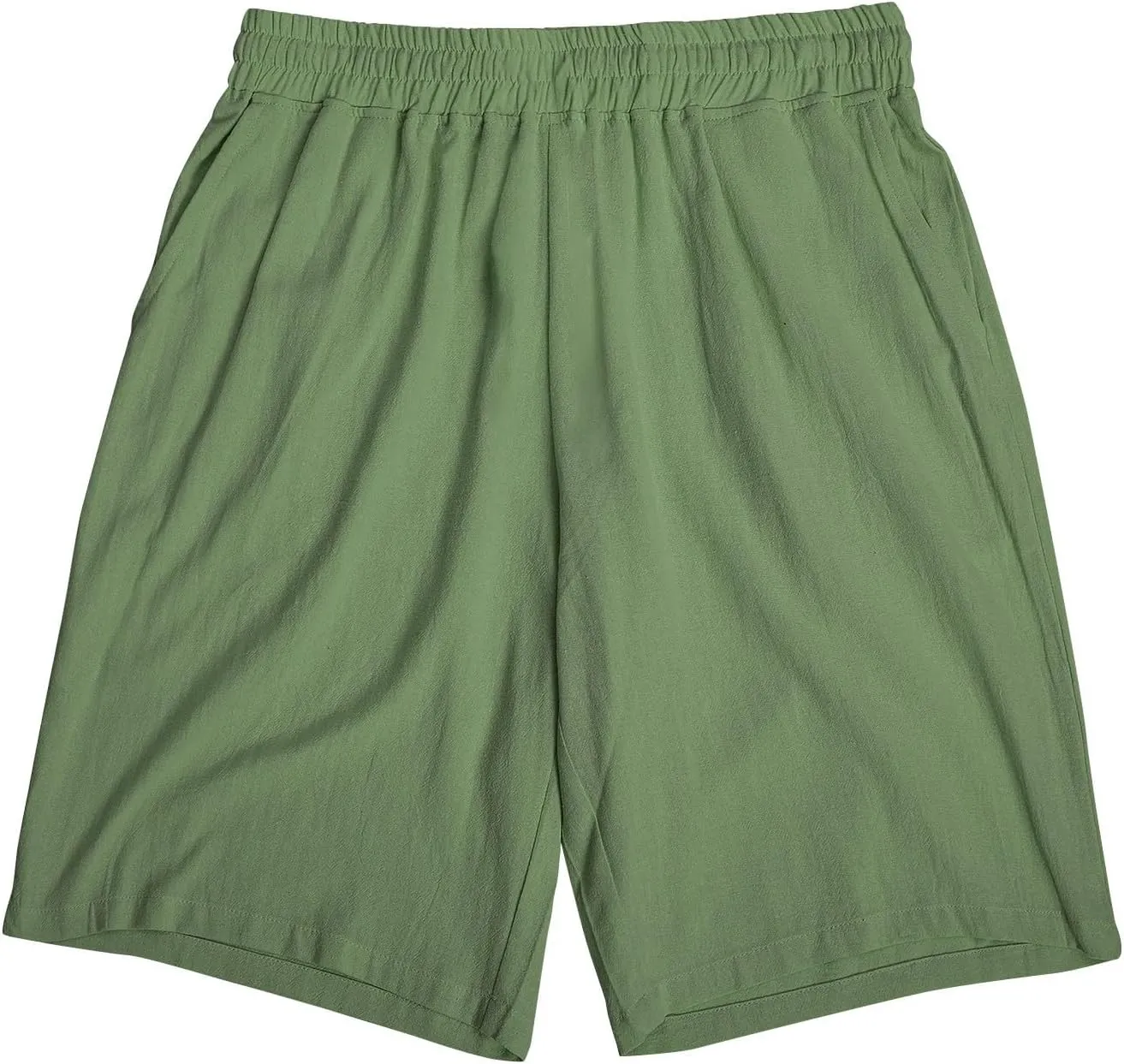 Mens Cotton Linen Shorts Knee Length Lightweight Breathable Elastic Waist Drawstring Casual Lounge Shorts