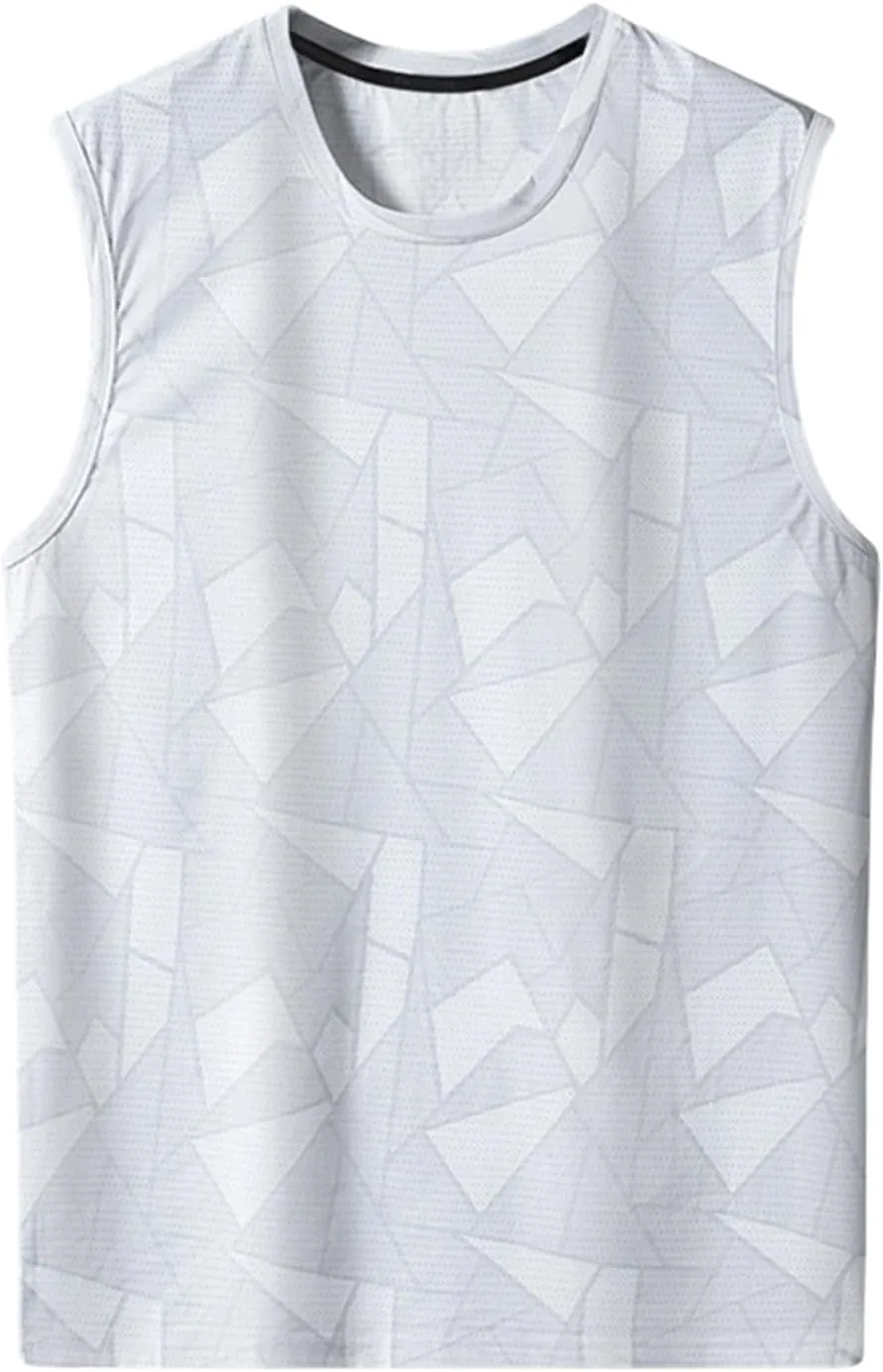Men's Ice Silk Tank Top Cool Sun Protection UPF 50  Quick Dry Summer Gym Workout Muscle Sleeveless Shirts for Swim