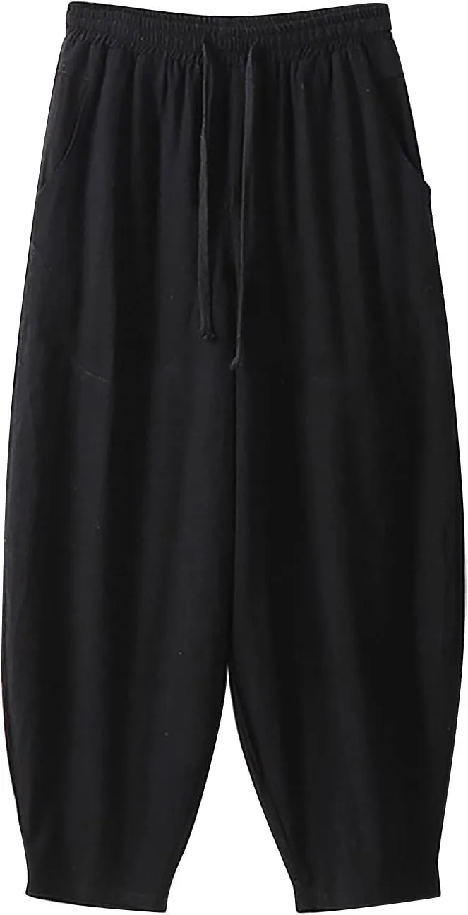 Men's Loose Straight Cotton Bloomers Summer Casual Pants Men's Breathable Pants Sport Clothes Comfy Fashion Trouser