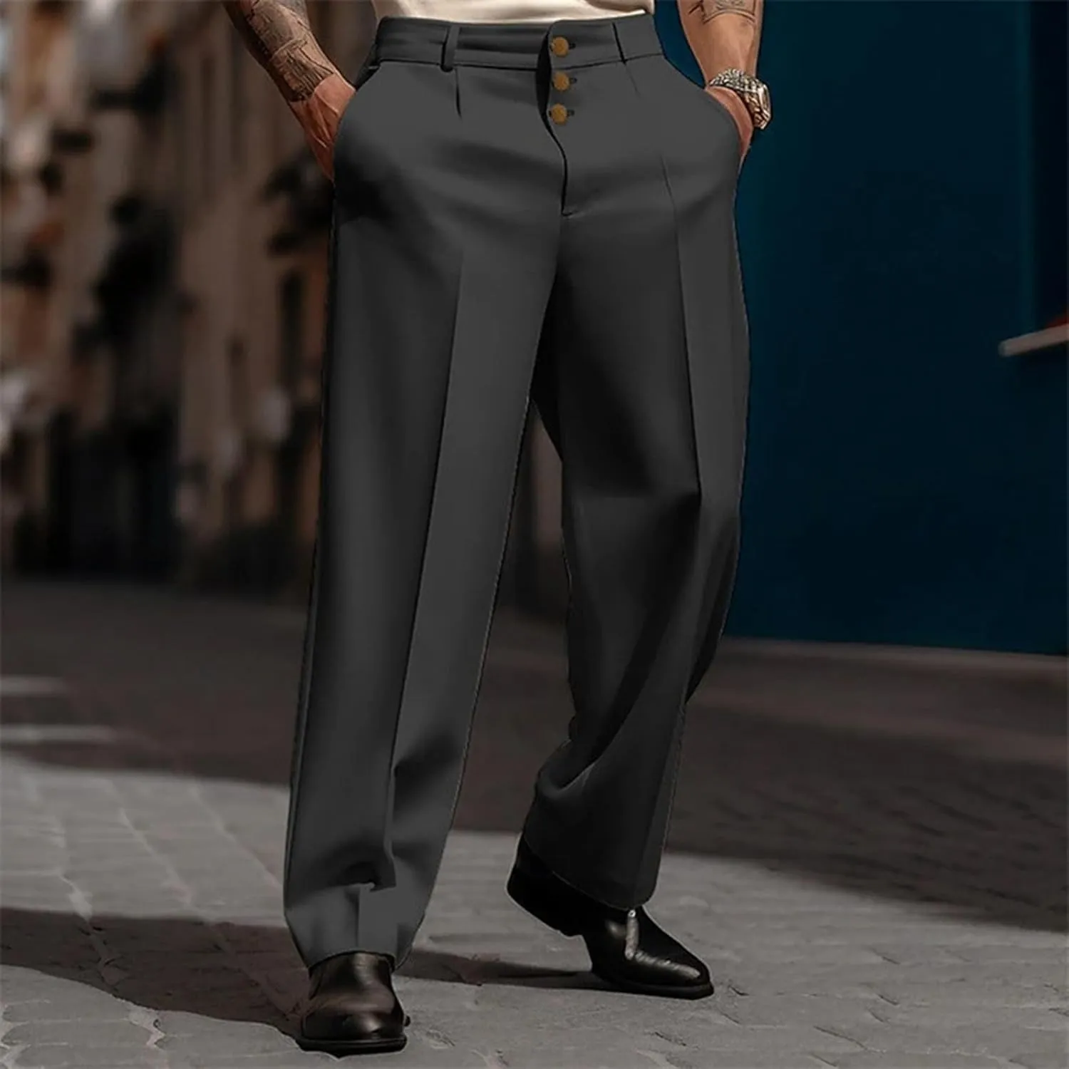 Mens Solid Color Pants for Men Simple Business Straight Suit Pants Breathable Leisure Style Summer Fresh Trousers