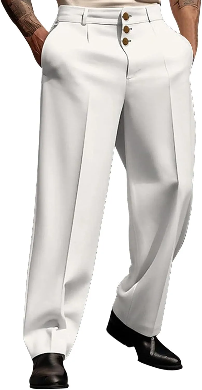 Mens Solid Color Pants for Men Simple Business Straight Suit Pants Breathable Leisure Style Summer Fresh Trousers