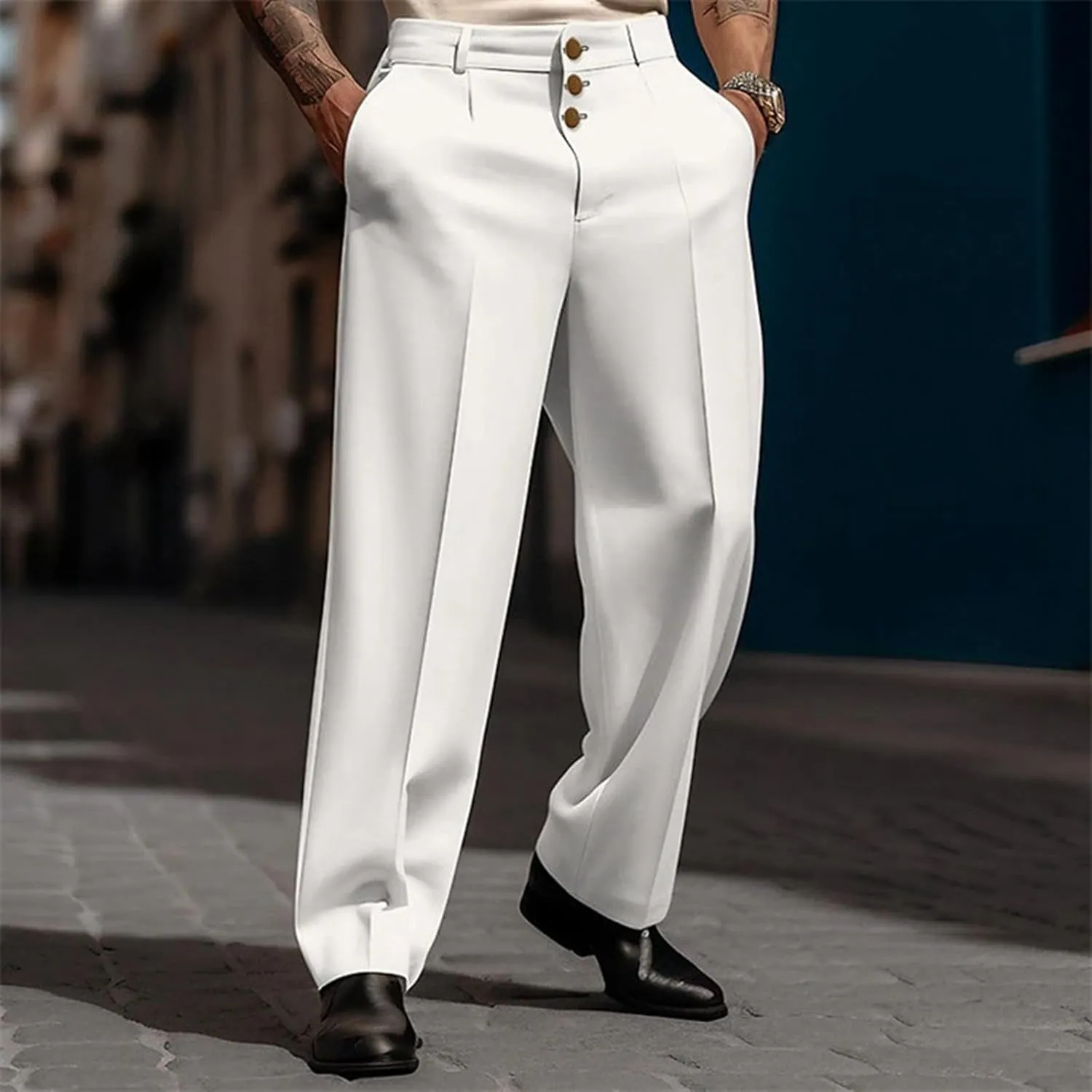 Mens Solid Color Pants for Men Simple Business Straight Suit Pants Breathable Leisure Style Summer Fresh Trousers
