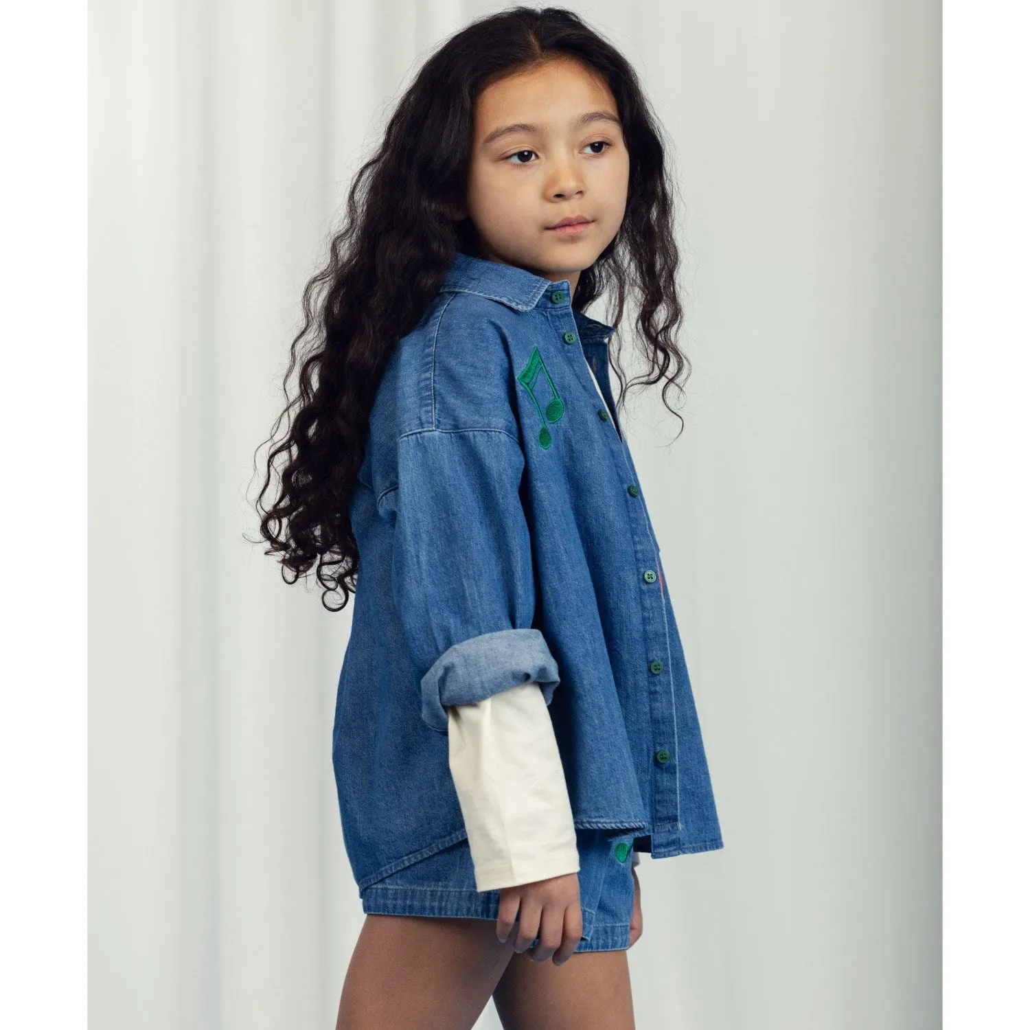 Mini Rodini Blue Note Embroidery Lightweight Denim Shorts