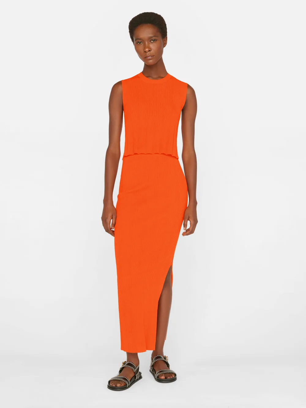 Mixed Rib Cutout Tank -- Bright Tangerine