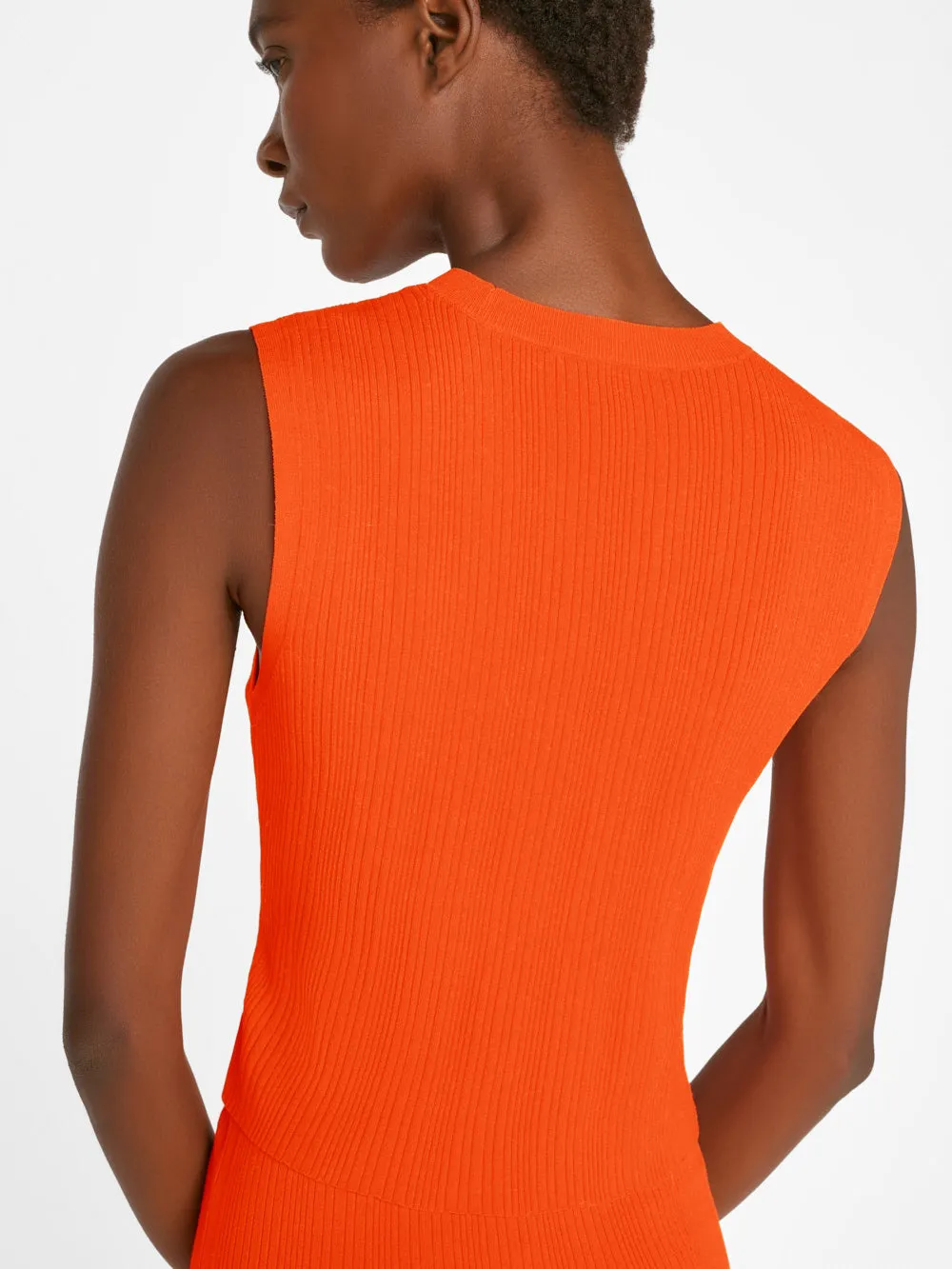 Mixed Rib Cutout Tank -- Bright Tangerine