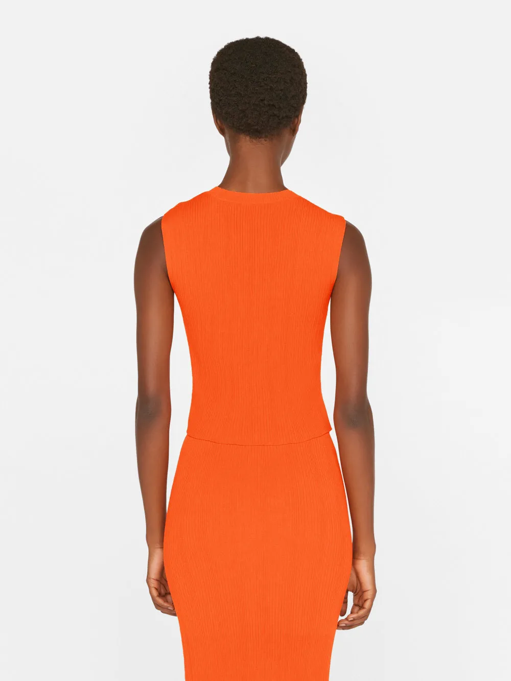 Mixed Rib Cutout Tank -- Bright Tangerine