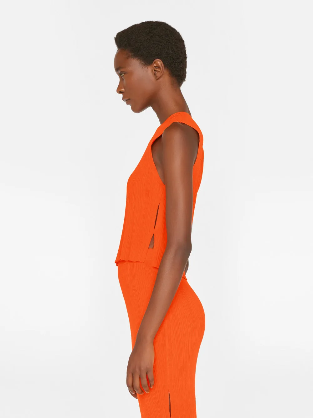 Mixed Rib Cutout Tank -- Bright Tangerine