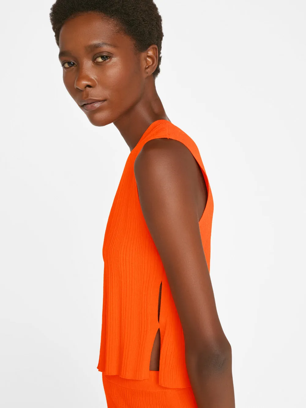 Mixed Rib Cutout Tank -- Bright Tangerine