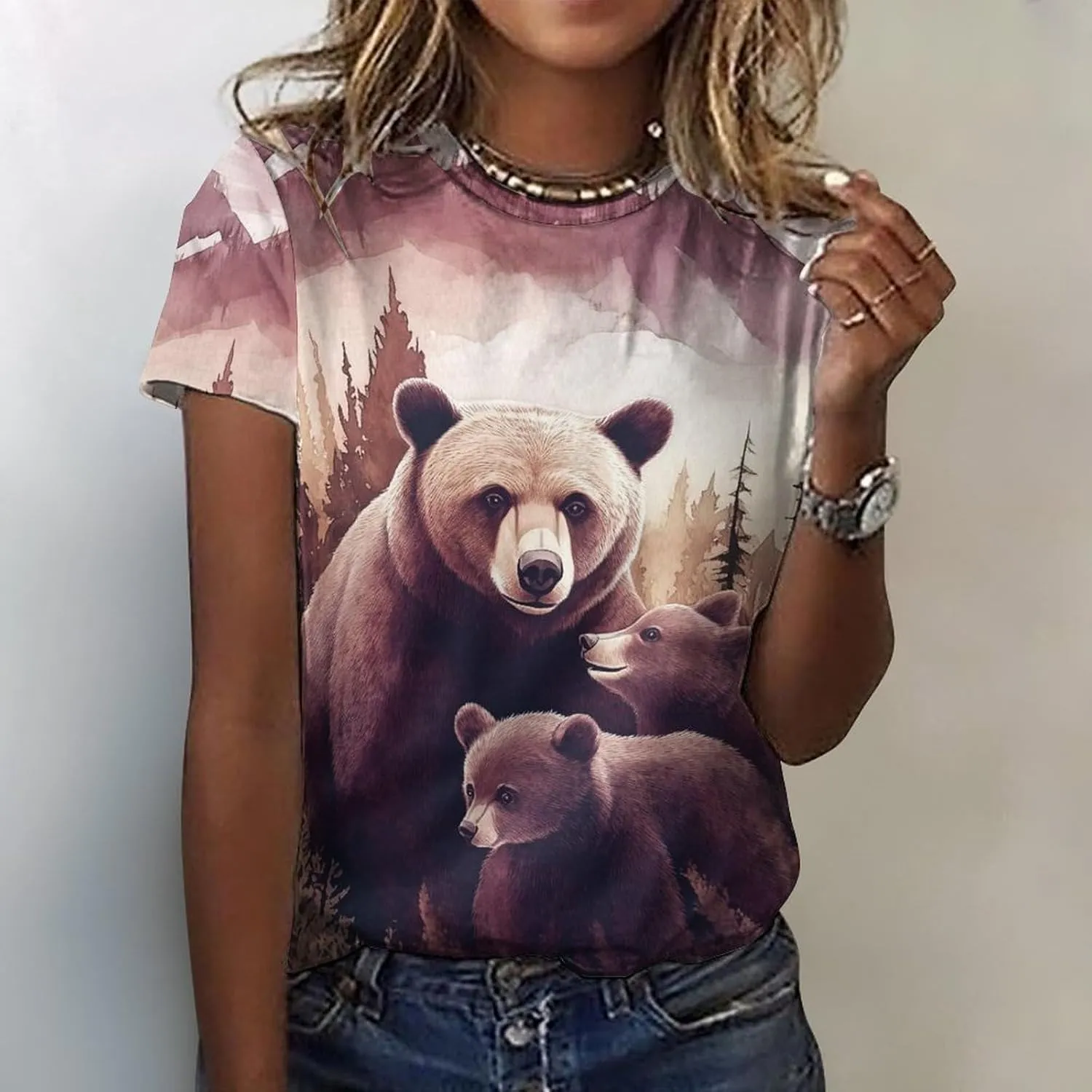 Mothers Day Shirt Animals Print Funny Casual Soft Comfy Short Sleeve Cotton Oversized Mama Daughter Matching Shirts