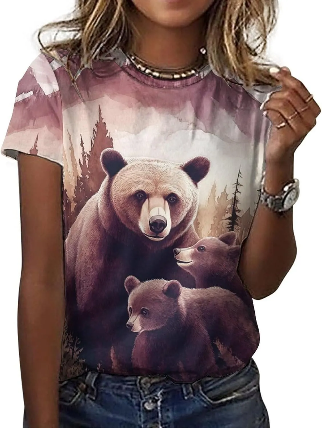 Mothers Day Shirt Animals Print Funny Casual Soft Comfy Short Sleeve Cotton Oversized Mama Daughter Matching Shirts