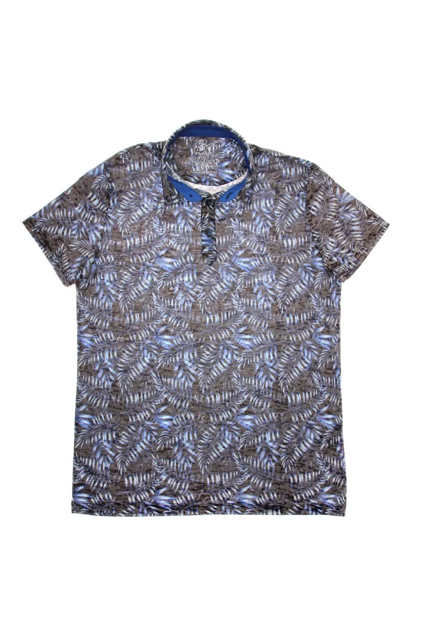 Navy Design Print Polo Shirt