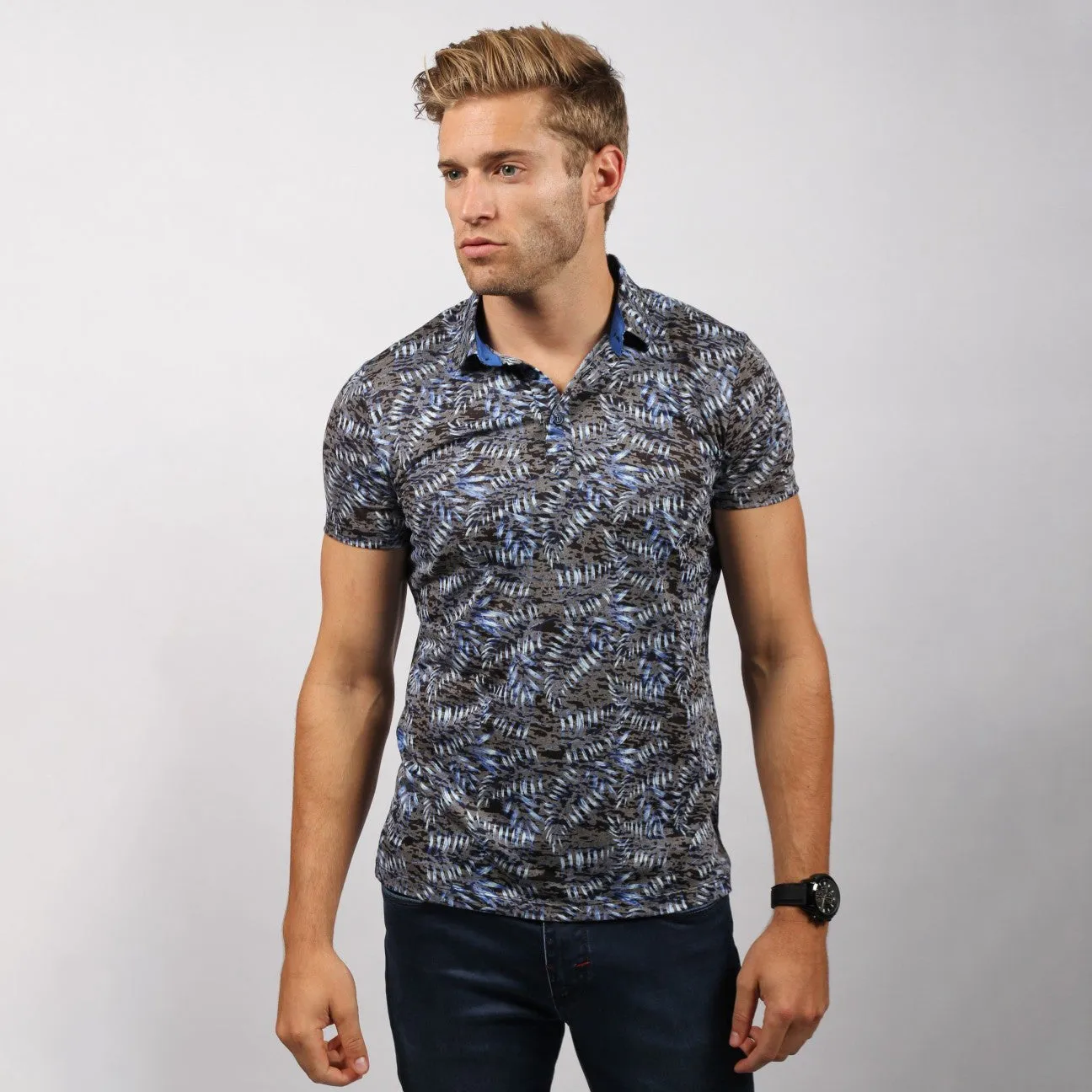 Navy Design Print Polo Shirt
