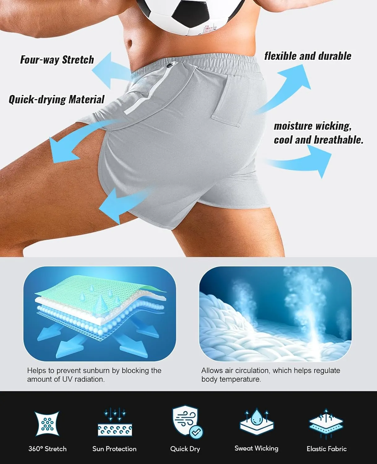 Niksa Men’s Running Shorts 3" Workout Athletic Shorts with Zipper Pockets Lightweight Quick Dry Gym Shorts