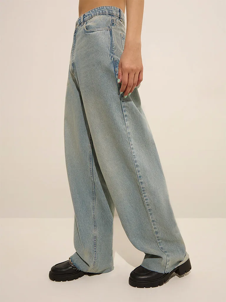 Nuon Light Blue Wide Leg - Fit Mid - Rise Jeans 