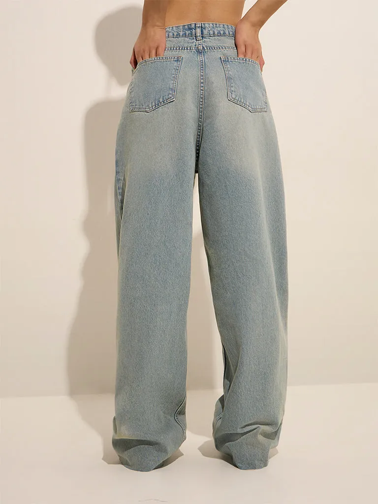 Nuon Light Blue Wide Leg - Fit Mid - Rise Jeans 