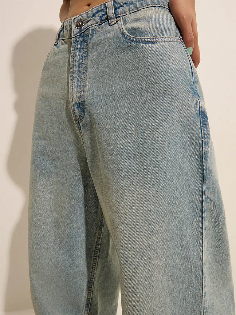Nuon Light Blue Wide Leg - Fit Mid - Rise Jeans 