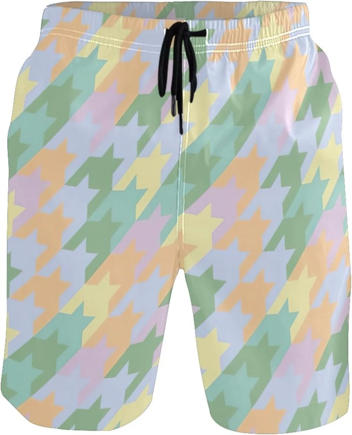 Personalized Men Swim Trunks Funny Colorful Pastel Houndstooth Mens Shorts Casual Drawstring Shorts S