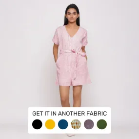 Pink Ditsy Block Print Cotton Short Romper