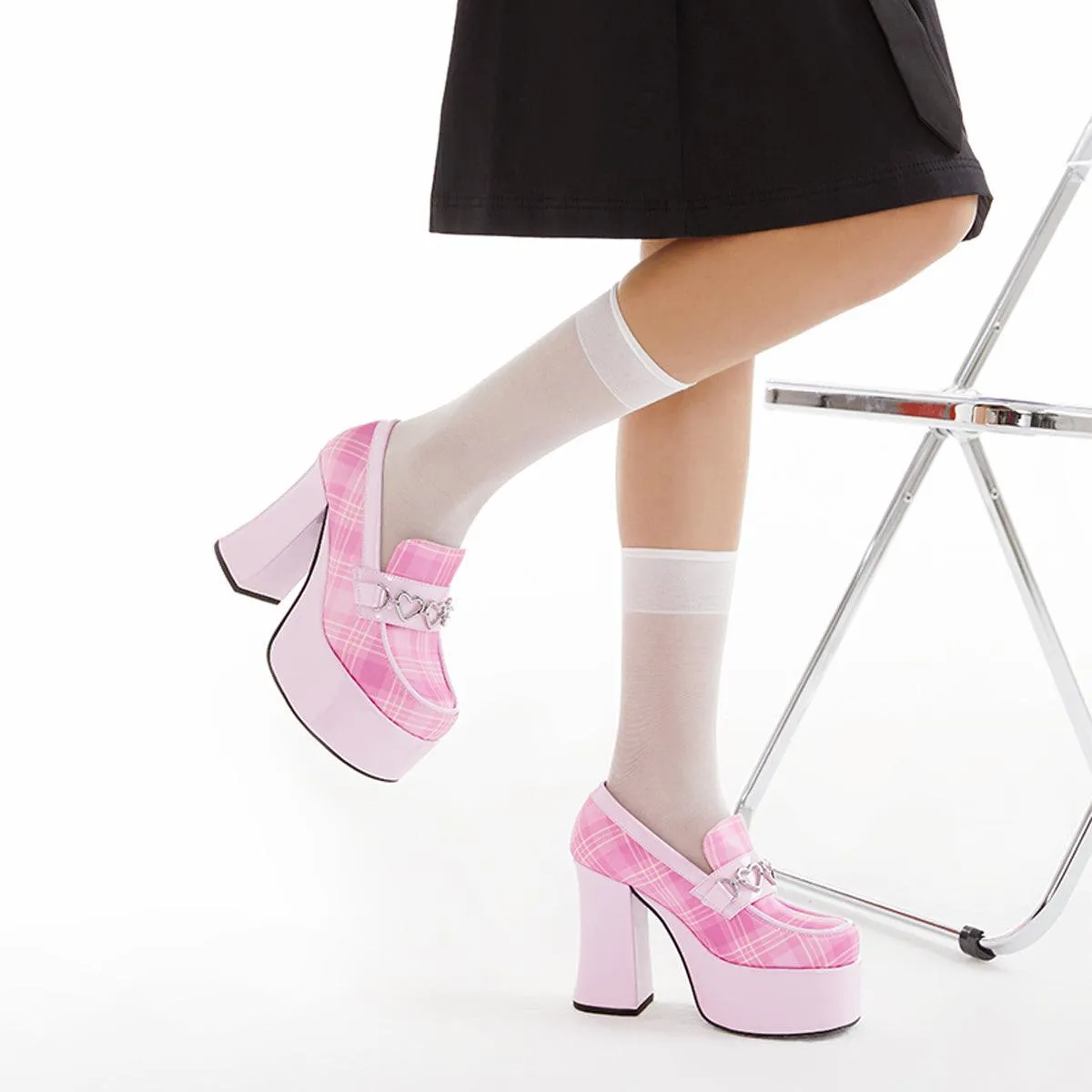 Pink Plaid Goddess Platform Heel Shoes