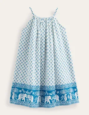 Plaited Jersey Strap Dress-Island Blue Goa Hem