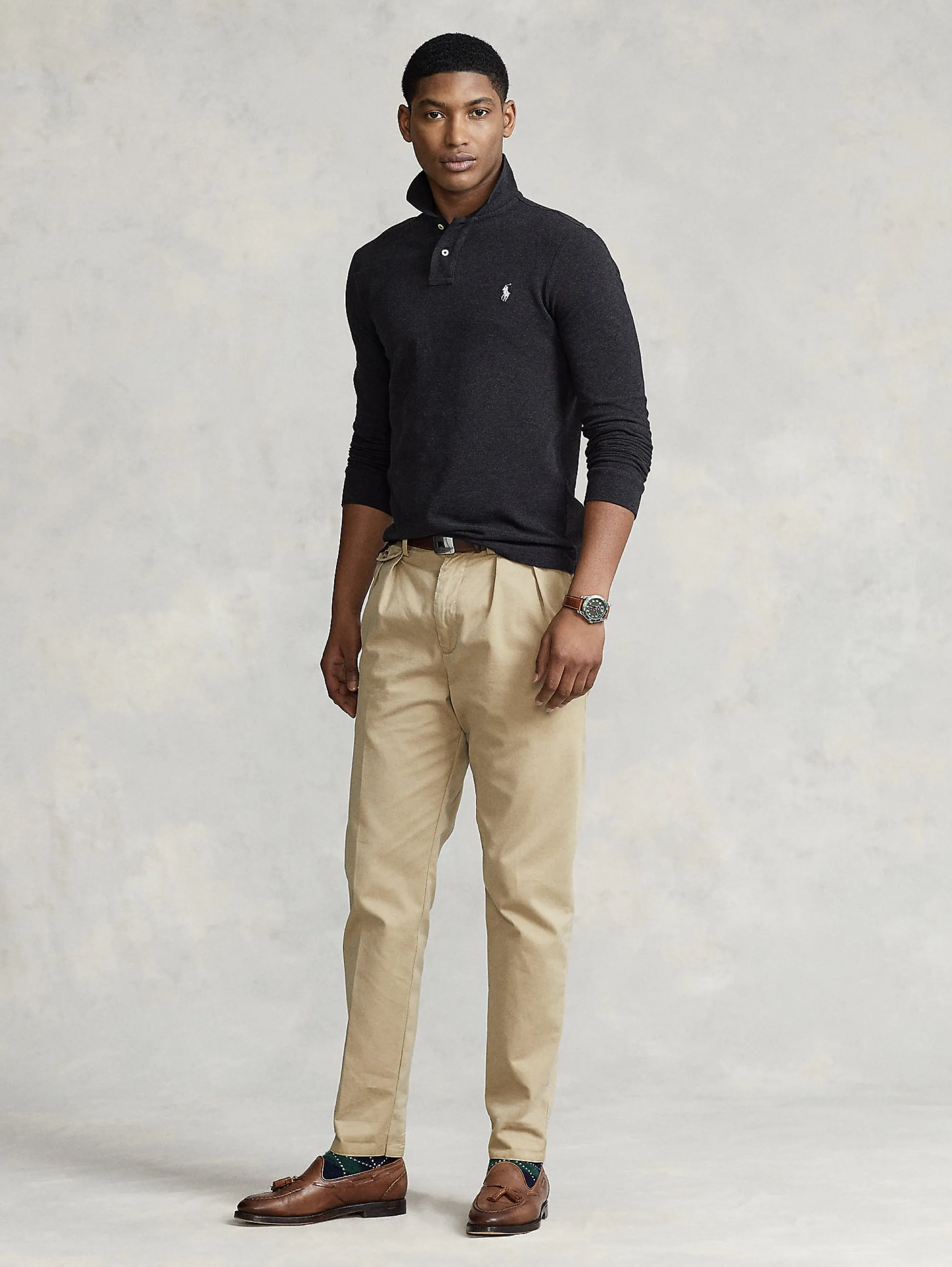 Polo Slim Fit Manica Lunga Antracite