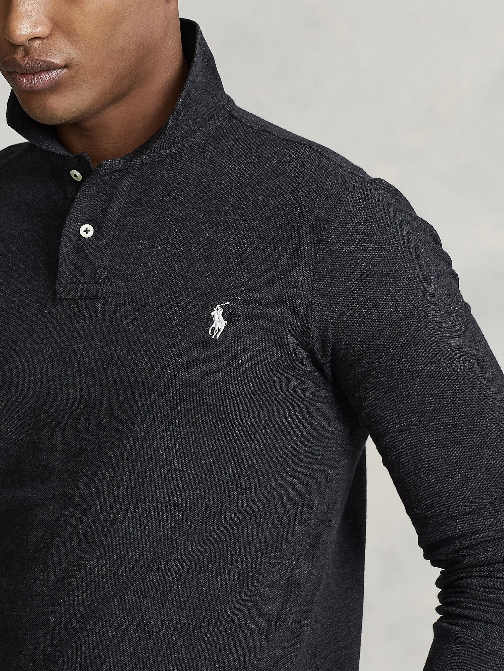 Polo Slim Fit Manica Lunga Antracite
