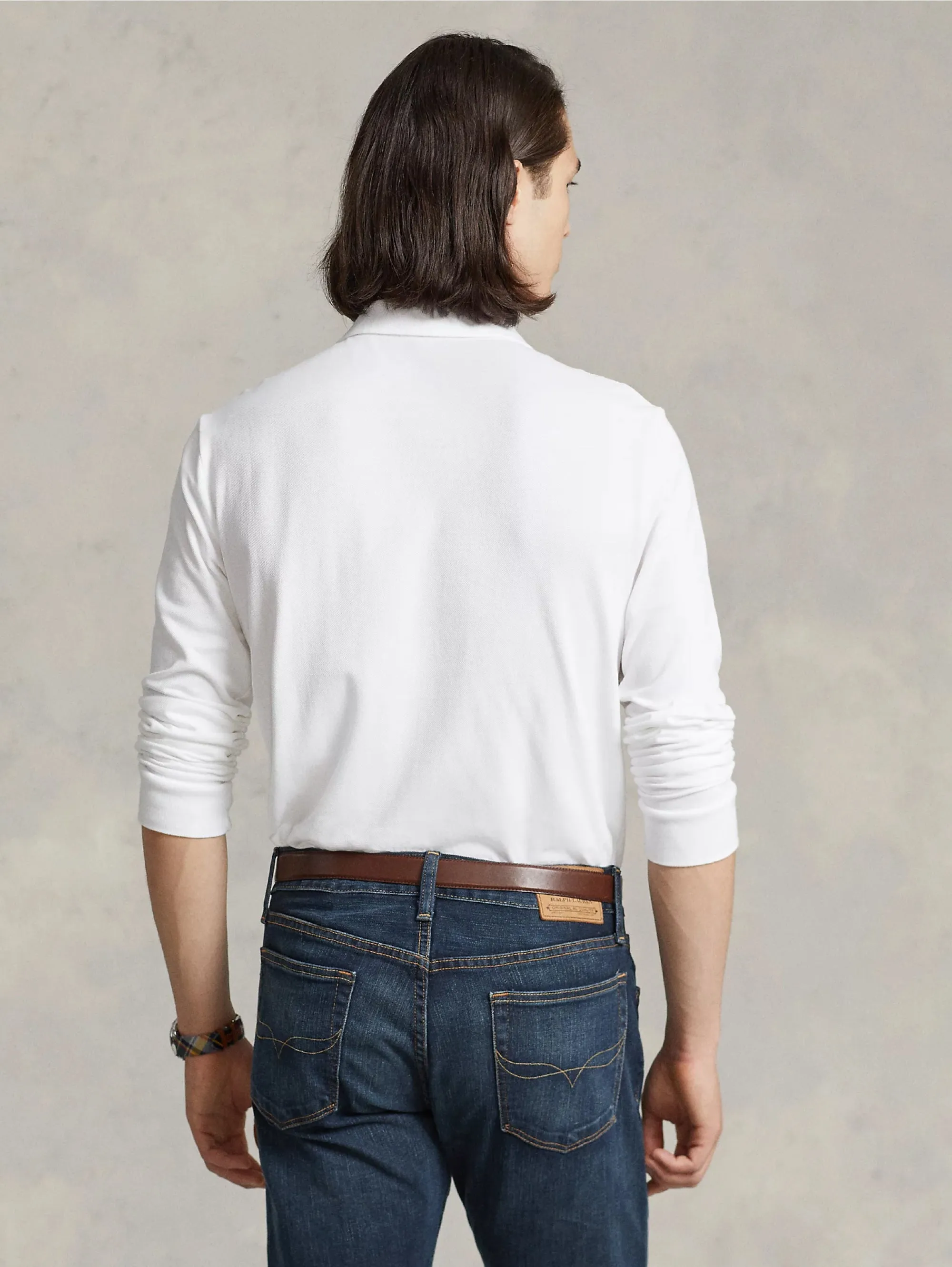 Polo Slim Fit Manica Lunga Bianco