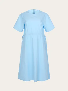 Poplin o-neck short sleevd dress - Airy Blue