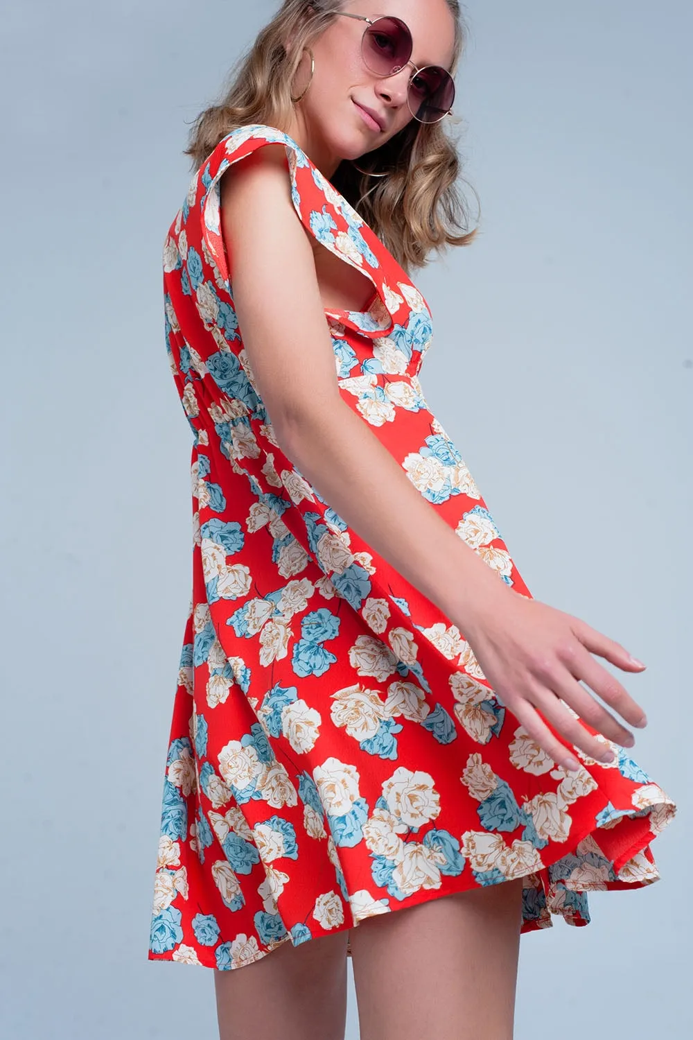 Red dress with flower print