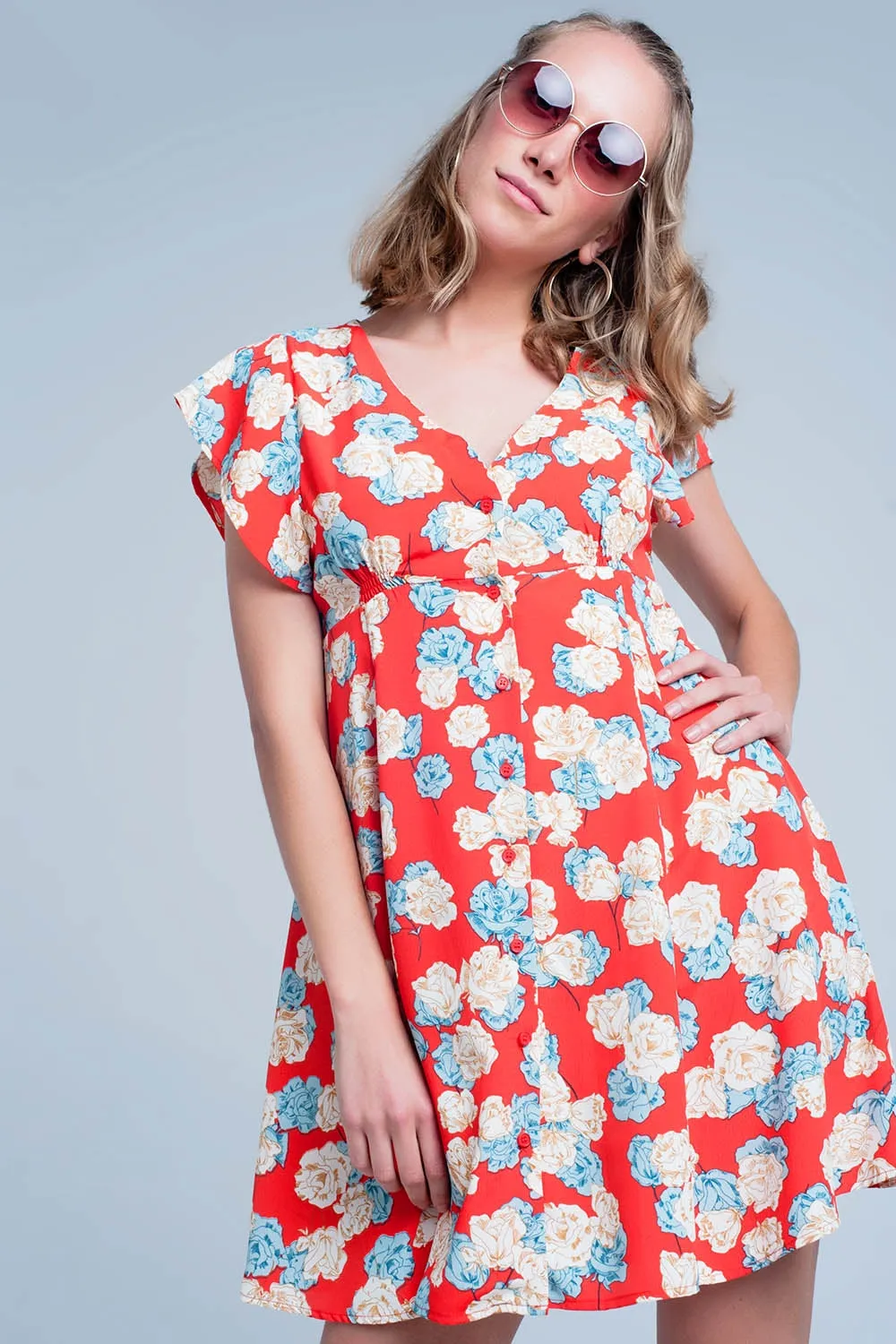 Red dress with flower print