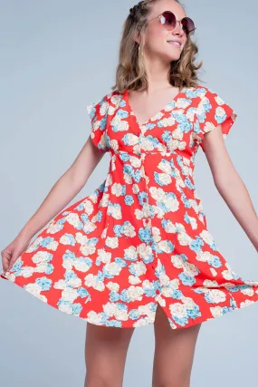 Red dress with flower print
