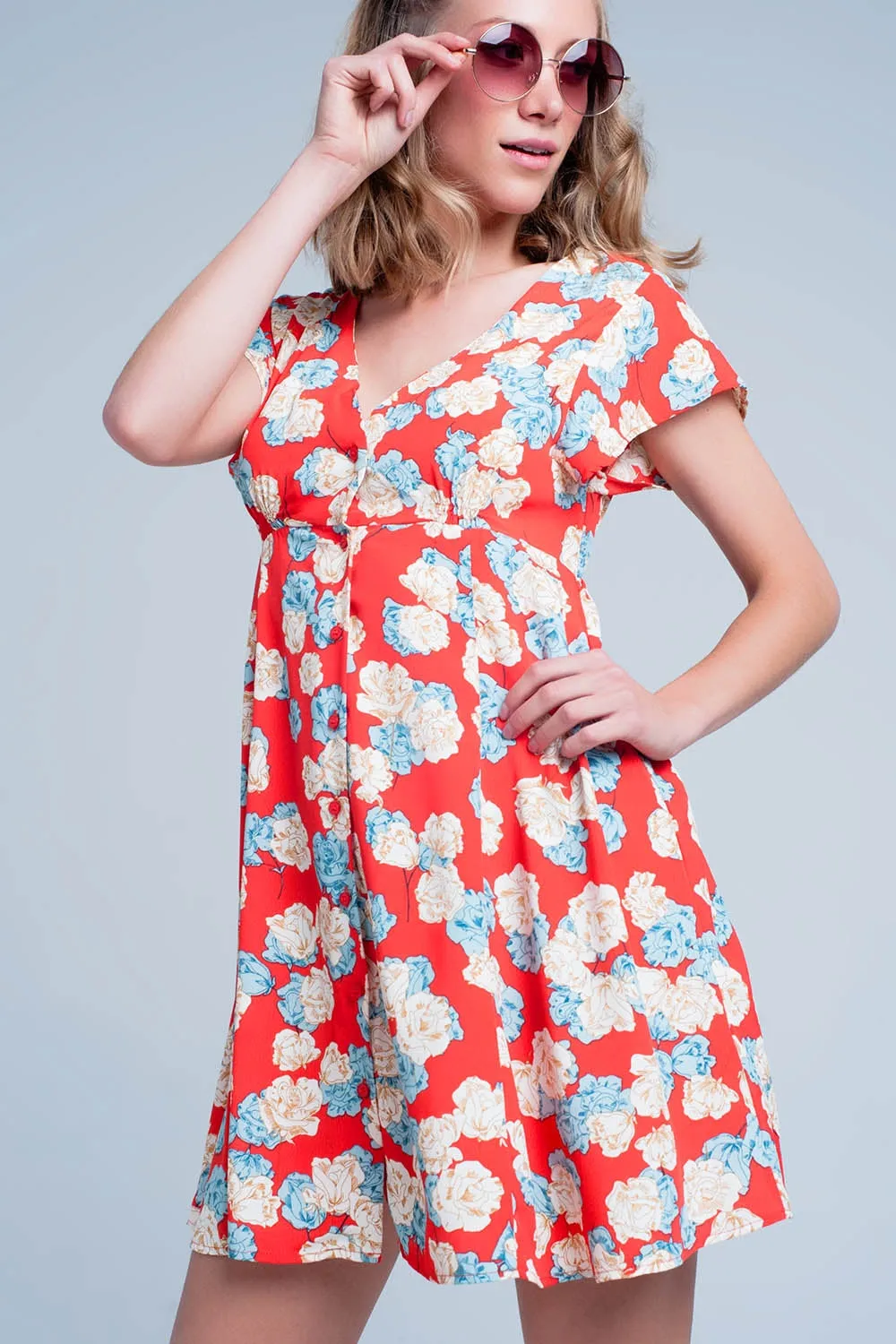 Red dress with flower print