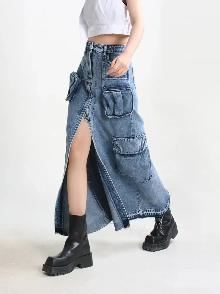 Relaxed Days Maxi Denim Split Skirt