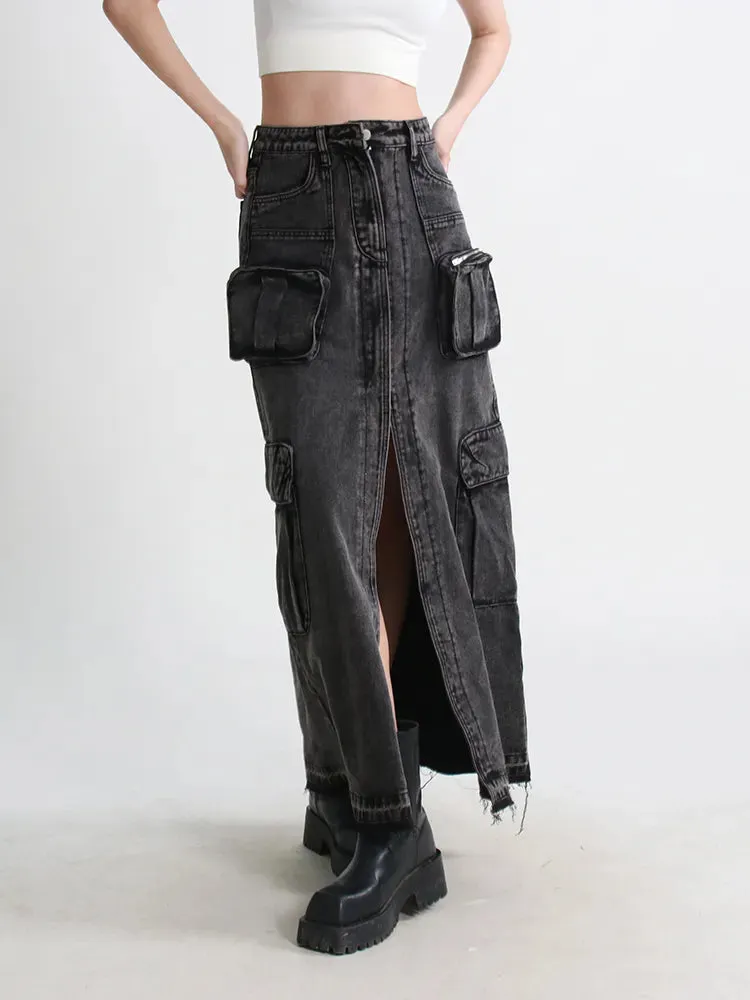 Relaxed Days Maxi Denim Split Skirt