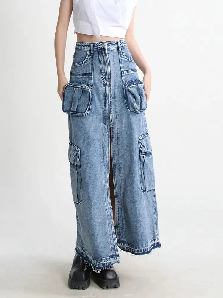 Relaxed Days Maxi Denim Split Skirt