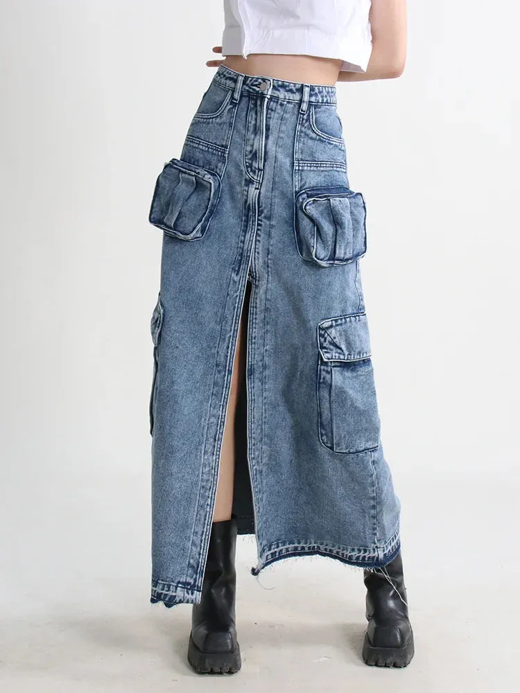 Relaxed Days Maxi Denim Split Skirt