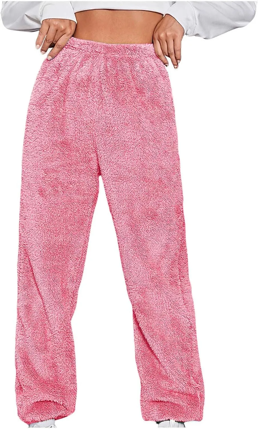 Ruziyoog Women's Plus Size Fuzzy Pajama Pants Comfy Warm Fleece Pajamas Lounge Fluffy Sleepwear Home Pants with Pockets